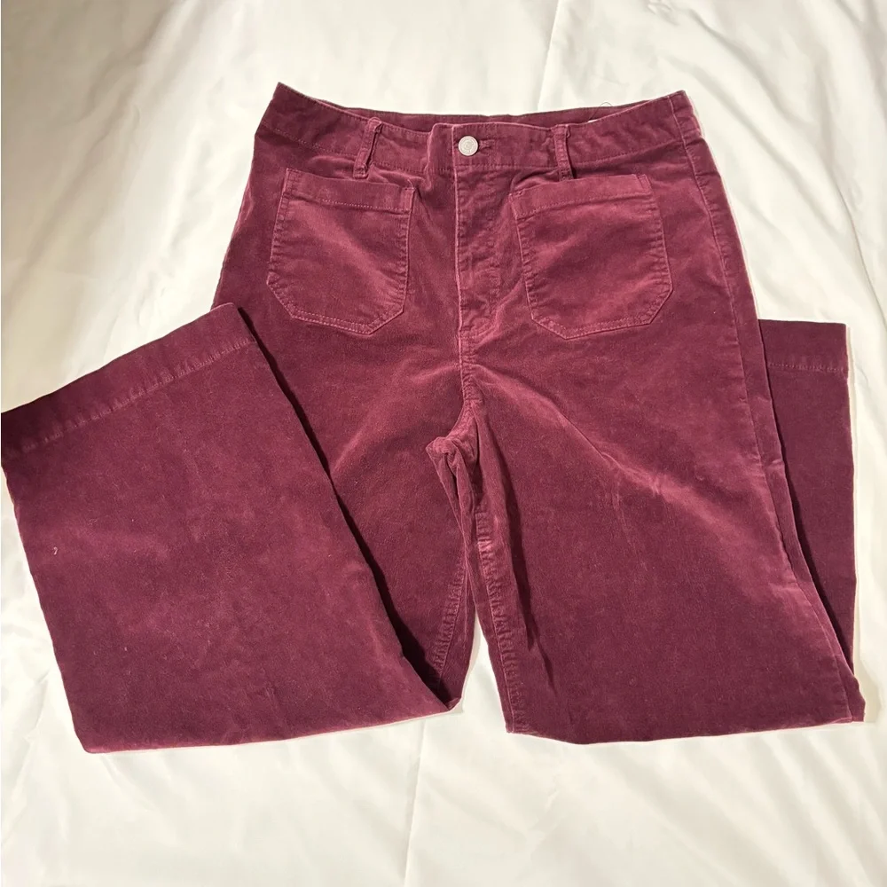 Code Bleu Maroon Corduroy Trousers Like New Size 12 Wide Leg Cropped - Picture 1 of 5